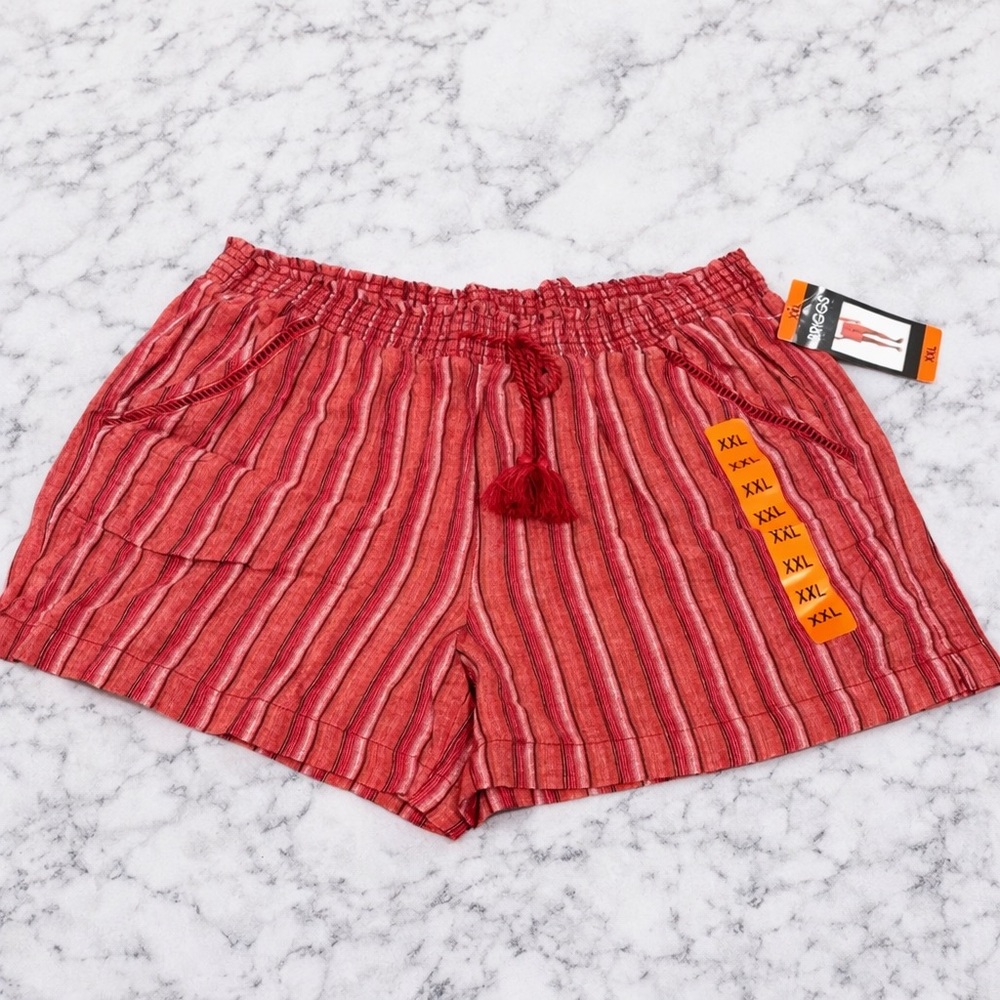 Briggs Red Striped Linen Rayon Shorts M XXL Ladder Lace Pockets
